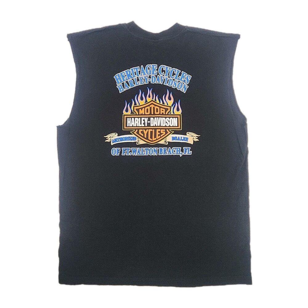 Harley Davidson T-Shirt Black Sleeveless Men Sz XL Walton Beach Florida Heritage
